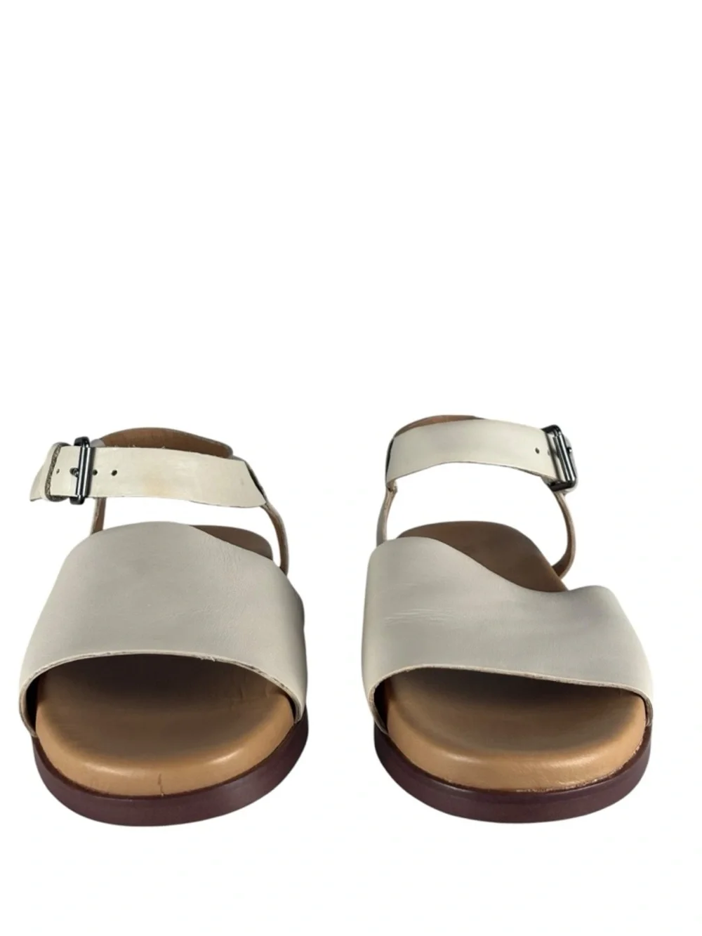 MADEWELL ND986 PALE OYSTER THE NOELLE ANKLE STRAP FLAT LEATHER SANDALS